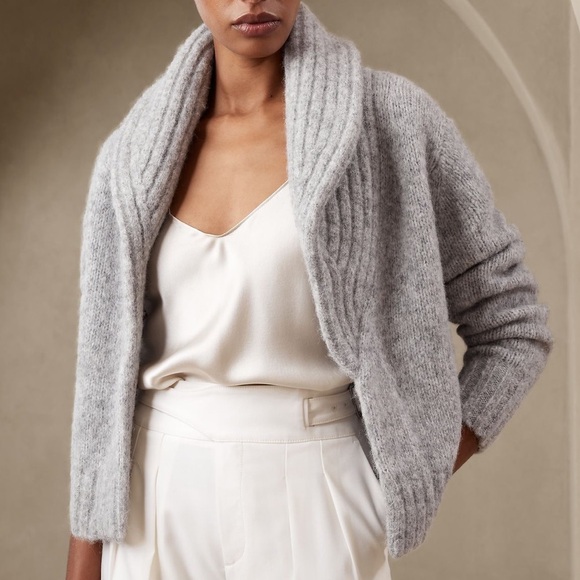 Banana Republic Sweaters - Banana Republic Esme Aplaca Shawl Collar Light Gray Cardigan size medium